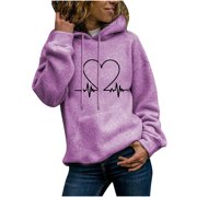 Rbaofujie Sweater Hoodie Winter Ladies Long-Sleeved Pullover Print Round Neck Hooded Sweatshirt Purple Womens Sweater Tops
