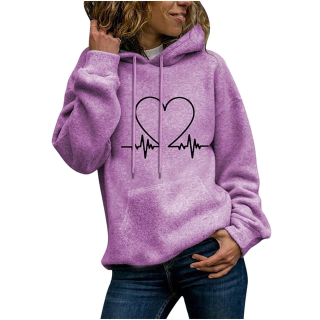 Penkiiy Chandails à Capuche pour Femmes Hiver Dames Chandail à Manches Longues Imprimé Col Rond Chandail à Capuche Violet Vêtements Y2K