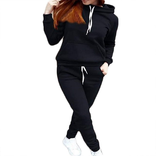 Femmes 2PCS Ensemble Long Dessin Sangles Slim-Fit Sweatshirt et Pantalon de Survêtement Ensemble