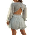 thumbnail image 4 of Women Printed Pattern Dress  Long Sleeve Deep V-neck Multiple Layer One-piece  S/ M/ L/ XL, 4 of 5