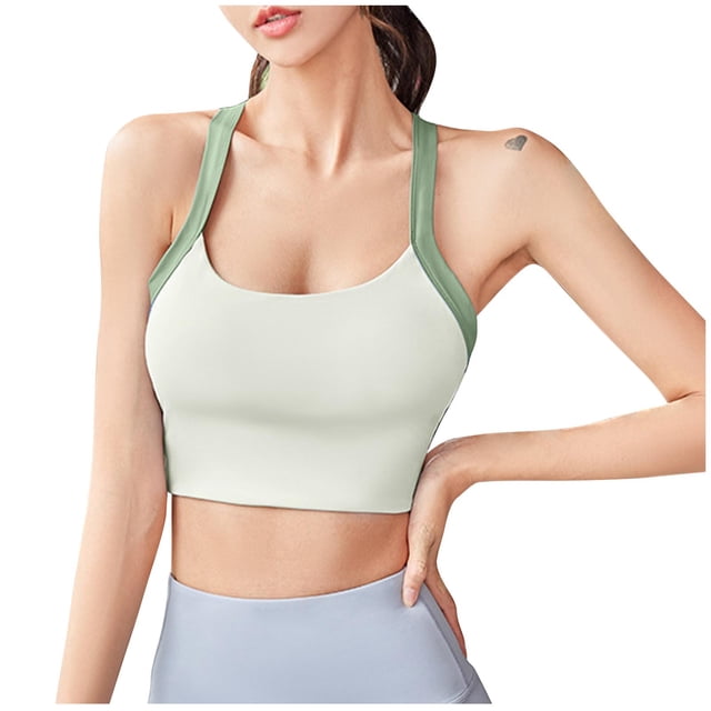 Virmaxy Soutien-Gorge de Sport à Fort Impact pour Femmes, Dos Beauté Croisé de Couleurs, Soutien-Gorge de Sport Anti-Choc à Effet Rassembleur, Dos de Forme Contrastante et Soutien-Gorge de Sport à Absorption des Chocs, Vert, P
