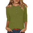 thumbnail image 1 of DENGDENG Womens 3/4 Sleeve Shirts Cotton Crew Neck Summer Tops Elbow Sleeve Button Down Casual T Shirts Boho Three Quarter Length Tunics Solid Color Spring Clothes Mint Green XXL, 1 of 5