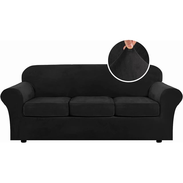 4 Pieces Thick Velvet Sofa Covers Couch Covers for 3 Cushion Couch Sofa High Stretch Slipcovers Furniture Protector Form Fit Luxury Couch Cover for Dogs Width Up to 90 Inch