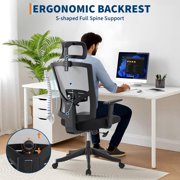 OUYAWEI High Back Swivel Computer Chair with Armrests,Ergonomic Office Chair with Adjustable Lumbar & Headrest,Comfortable Desk Chair for Gaming,Studying,Black + Gray