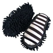 Microfiber Mop Slippers, Open Toe Men Women Practical Household Detachable Soft Lazy Cleaning Mop for Kitchen Bathroom Home Dusting Moping , Black White