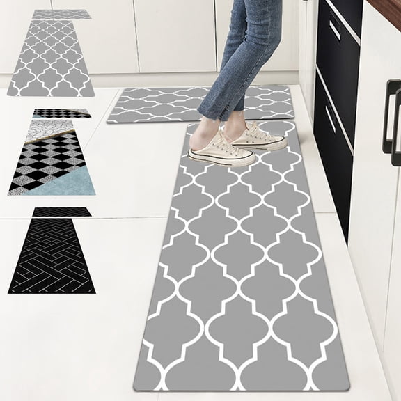 Amzcrzy 2 Pcs Tapis de Cuisine Ensemble de Tapis de Sol de Cuisine, Tapis d'Évier de Cuisine Antidérapant Lavable Tapis de Sol, Tapis de Confort Coussiné pour Rester Debout, Tapis Simple à Carreaux Déco Maison pour Bar Buanderie Bureau