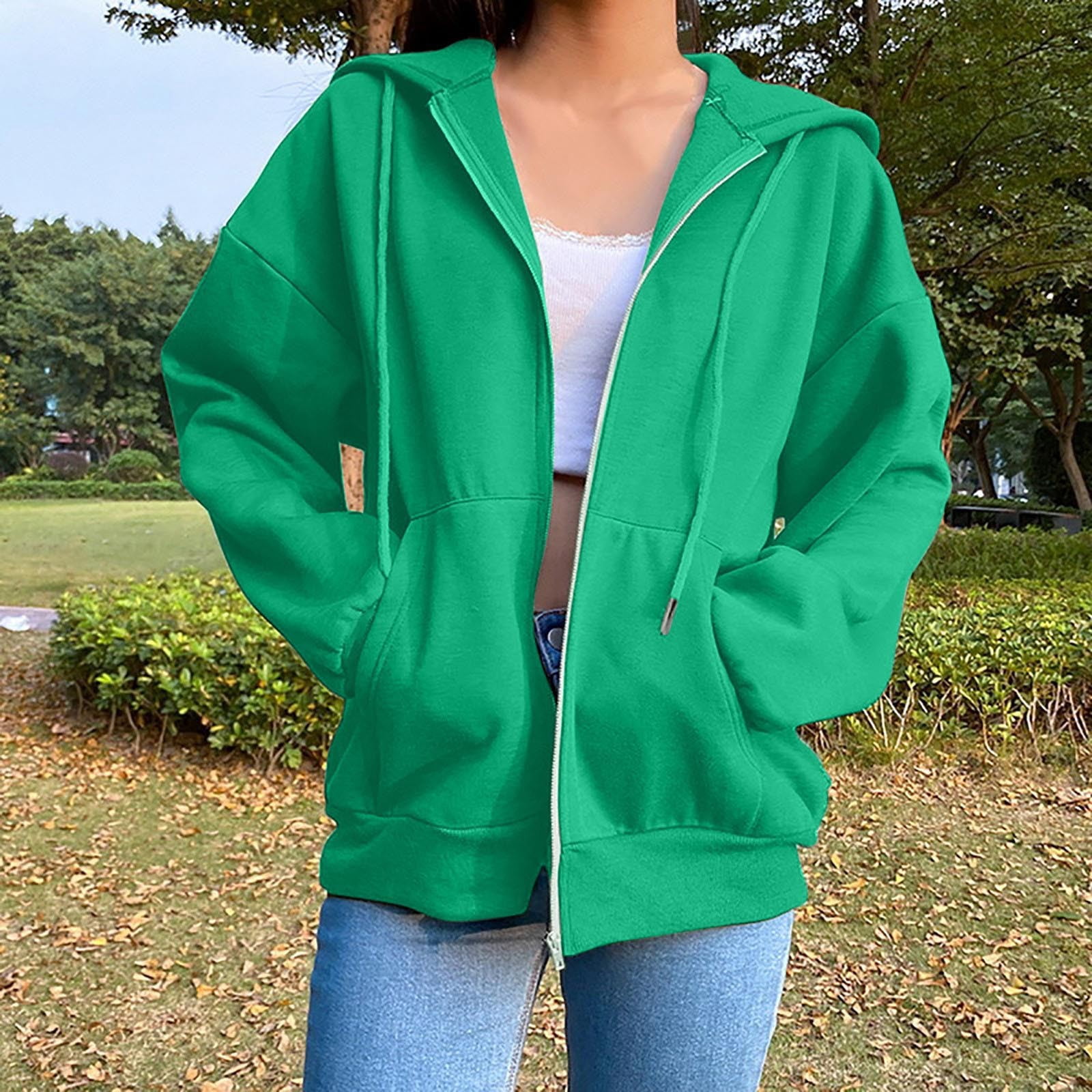 Veste pour Femmes, Chandail à Capuchon Grande Taille à Fermeture Éclair Complète, Cardigans Mode à Fermeture Éclair avec Poche