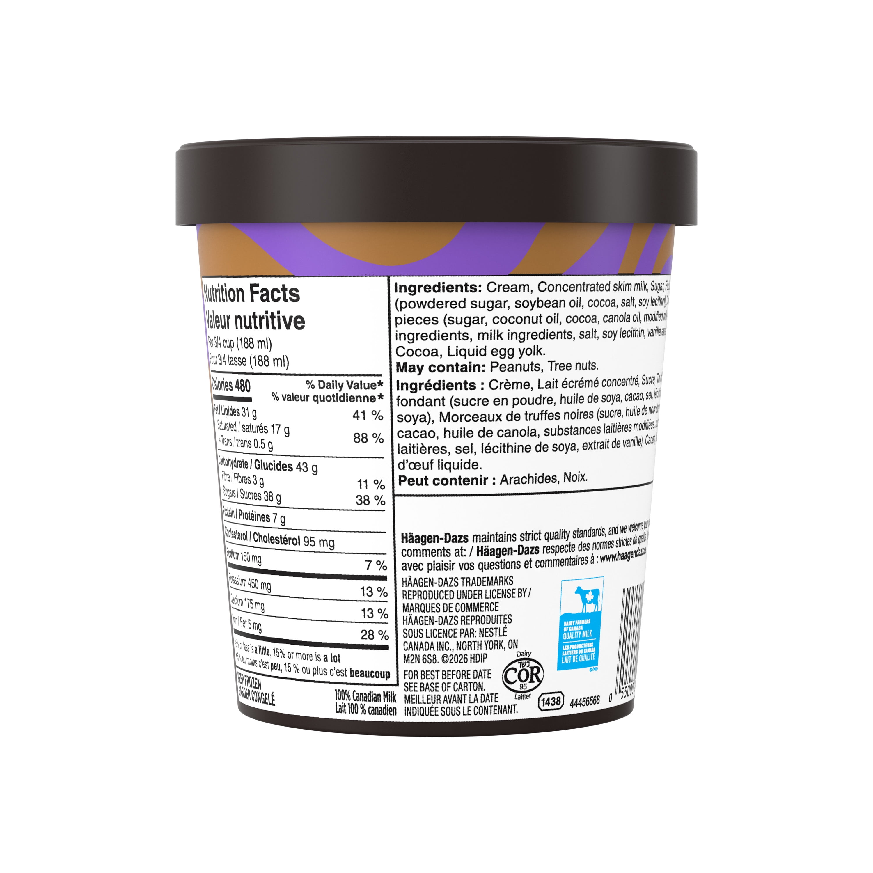 HAAGEN-DAZS Crème glacée EXTRÄAZ Chocolat, fondant et truffe, rubans de fondant, morceaux de truffe 450 ml