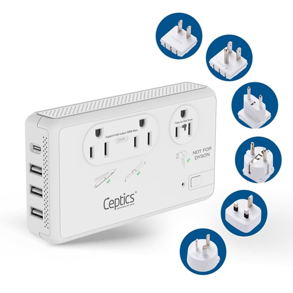 Ceptics Convertisseur de Tension de Voyage 2000W pour Séchoir à Cheveux et Convertisseur 200W 220V vers 110V pour Fer à Friser, Lisseur, Chargeurs, Marche