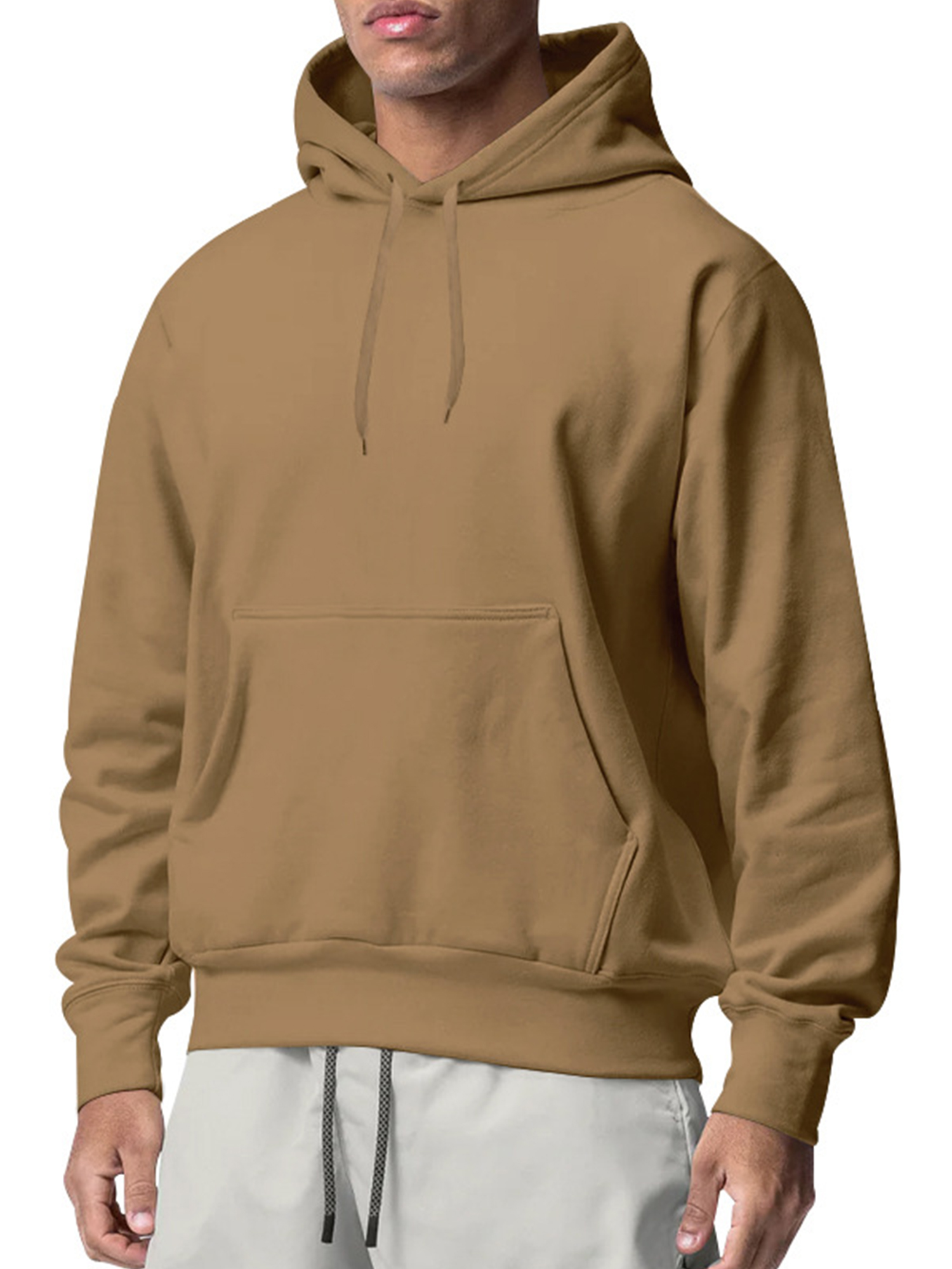 Innerwin Chandails à Capuche à Cordon pour Hommes Automne Couleur Unie Épais Chandail à Capuche Camel S