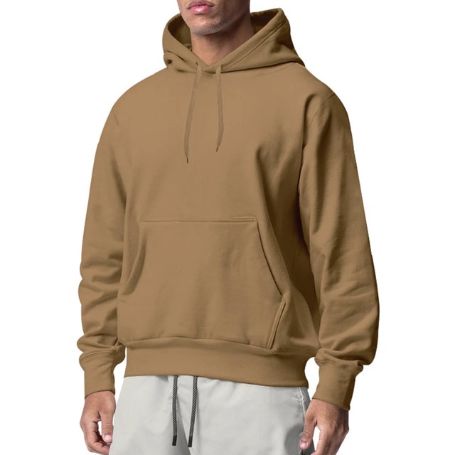 Innerwin Sweatshirts Drawstring Men's Hoodies Fall Solid Color Thick Hooded Sweatshirt Camel S