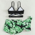 thumbnail image 3 of MIASHUI Maillot de Bain Fille 3 Pcs Ensemble Bikini à Imprimé Feuilles avec Short, Vert, 8-9 Ans, 3 of 6