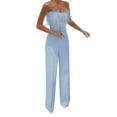 thumbnail image 1 of Penkiiy Combinaisons pour Femmes Combinaisons pour Femmes Coupe Ajustée Taille à Volants Combinaison Décontractée Bleu TG Combinaisons, 1 of 7