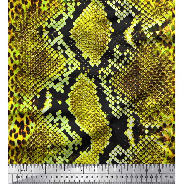 Soimoi Green Rayon Fabric Leopard & Snake Animal Skin Decor Fabric Printed Yard 56 Inch Wide
