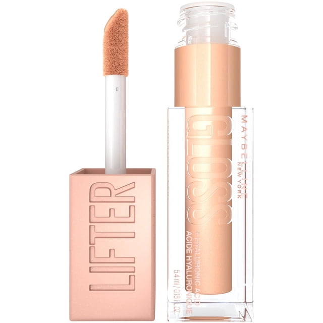 Maybelline New York Lifter Gloss Brillant à Lèvres avec Acide Hyaluronique en tube Transparent avec Teinte Pêche nude, Doté d'Un Bonnet Carré Pêche Embossé avec Lifter et d'Un Applicateur Incliné en Forme de Pied de Dinde pour une Couvrance des Lèvres Lisse, Hydratante et Très Brillante.