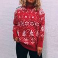 thumbnail image 4 of Autumn Winter Women's Christmas Printing Splicing Round Neck Long Sleeve Line Sweater Tops Blouse, 4 of 7