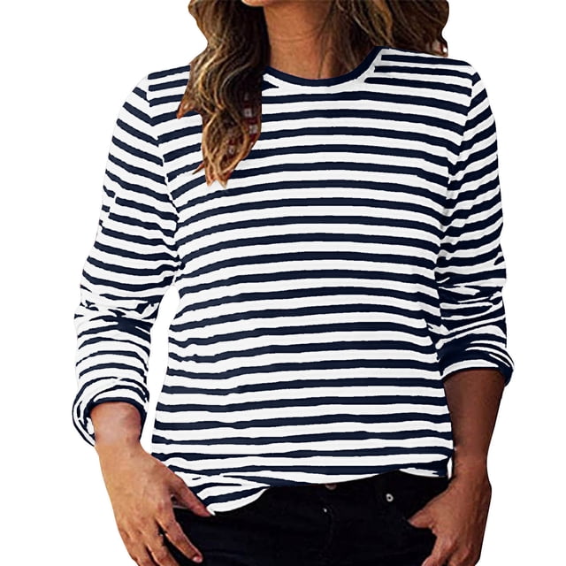Moxiu Chandail à Rayures Surdimensionné pour Femmes à Blocs de Couleur, Manches Longues, Col Rond, Décontracté, Coupe Ample, Chandail Mode Y2K, Haut, Bleu Marine, G