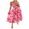 thumbnail image 3 of Summer Women Pleated Maxi Dress Solid/Print Ruched Bust Open Back Flowy Maxi Long Dress, 3 of 7