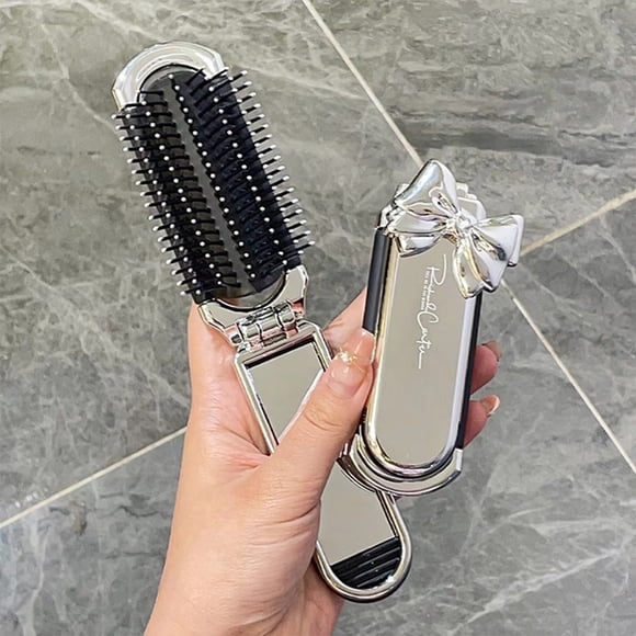 Cagogo under $5 Portable Hair Brush, Foldable Portable Hair Brush,Mini Travel Brush With Mirror,Compact Pocket Hair Styling Tool,Women's Travel Folding Comb,Mirror Included Portable Hair Brush