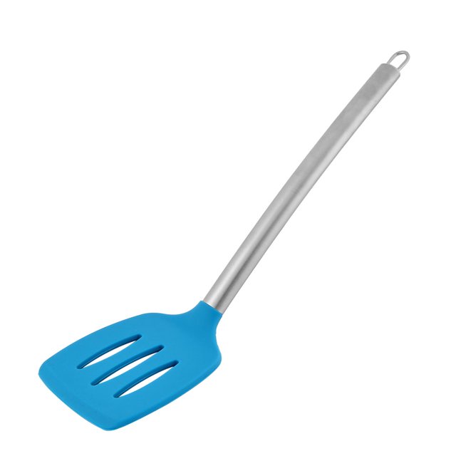 Unique Bargains Kitchenware Stainless Steel Grip Silicone Slotted Pancake Turner Spatula Purple
