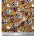 thumbnail image 1 of Soimoi Tissu en Rayonne Imprimés de Rennes, Poules et Coqs au Mètre, 42 Pouces de Large, 1 of 3