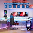 thumbnail image 3 of GloryStar U Shaped Home Office Desk, Reversible L Shaped Gaming Computer Desk with Power Outlets,126 Inch Computer Desk with Monitor Stand and LED Lights,Storage Shelves,Storage Bag and Hooks, 3 of 9