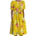 thumbnail image 2 of Pisexur Robe à Manches Courtes à Col Rond pour Femme Été Décontractée Col Rond Manches Courtes Plissée Imprimée Robes Femme Robe, 2 of 5