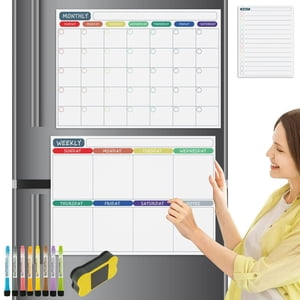 MesaSe Kit magnétique de tableau blanc Durable Dry Effase Calendar Kit Portable Fridge Weekly Calender Planner Board avec 8 Marqueurs et 1 Planning d'effacement Menu Board 16.7×12inch pour les enfants adultes Gi