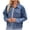 Blue2, variant on AherBiu Cropped Denim Jacket for Women Stretch Button down Jeans Jackets Trendy Casual Outerwear Fall Clothing