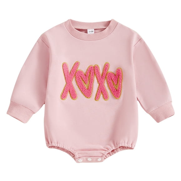 Splozh Newborn Baby Boys Girls One Piece Romper Valentine's Day Girl Cute Baby Girl Love Embroidery Triangle Bag Clothes Crawler Clothes Pink,0-3 Months