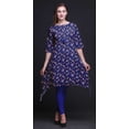 thumbnail image 2 of Bimba Hauts Imprimés à Feuilles Bleues et à Fleurs pour Femmes Kurti Asymétrique Robe d'Été pour Filles Grande, 2 of 6