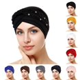thumbnail image 3 of Womens Large Elastic Solid Color Comfortable Flat Hat Single Color Stud Bead Single Color Single Strip Stud Bead Drill Braid Cap, 3 of 4