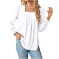 thumbnail image 1 of Pompotops Blouse Chemise Haut pour Femme Mode Col Carré Profond Uni à Boutons Manches Longues Liquidation, 1 of 4