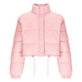 thumbnail image 4 of hoksml Women's Cropped Puffer Jacket with Drawstring Hem, Stand Collar Boxy Zip Front Casual Streetwear Short Jacket, 4 of 5