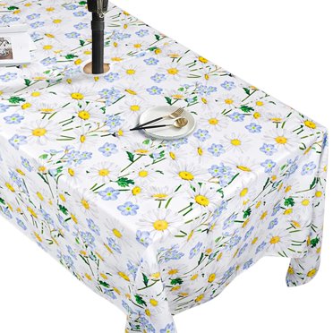 Yilichang Daisy Nappe d'Extérieur Imperméable à Motif de Fleurs avec Trou pour Parasol, table Rectangulaire 60x84 Pouces, Nappe de Terrasse Daisy avec Fermeture Éclair