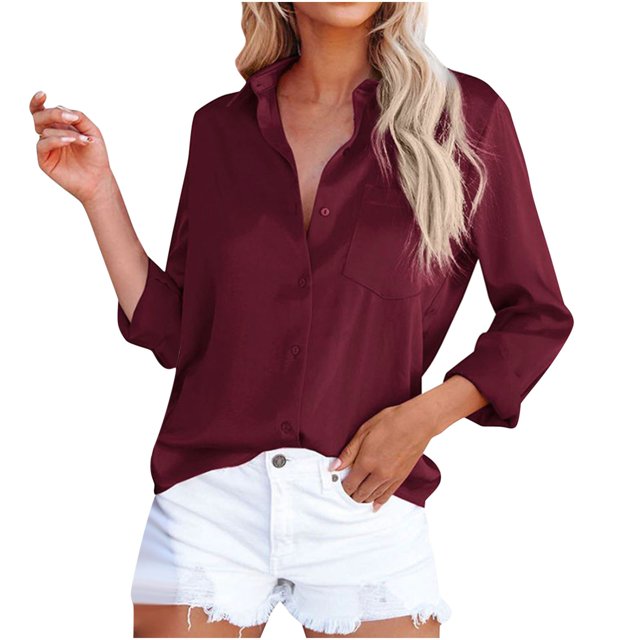 Birdeem Hauts pour Femmes Chemise à Simple Boutonnage à Manches Longues Hauts Chemise Ample à Col Chemisier