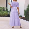 thumbnail image 4 of HXWCHs Robe Rayée pour Femme, Fluide, Col en V, Taille à Nouer, Robe d'Été Décontractée, Confortable, Plage, Évasée, Maxi pour la Saison du Printemps, Violet, G, 4 of 7