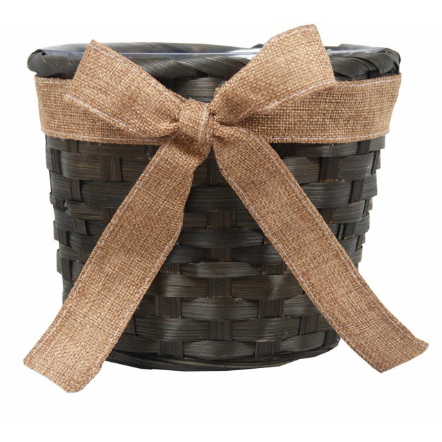 Set of 6 Woven Brown Wicker With Jute Ribbon Basket
