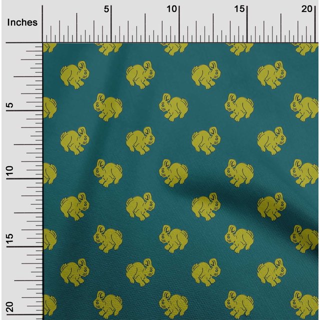 oneOone Silk Tabby Fabric Rabbit Block Printed Fabric 1 Yard 42 Inch Wide