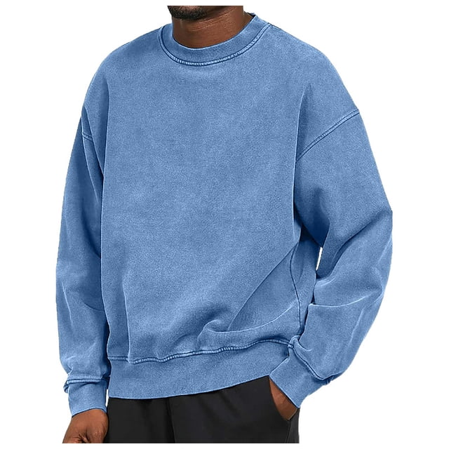 Ediodpoh Men's Casual Shoulder Drop Solid Color Soft Comfortable Hoodie Sweatshirt for Men Blue L