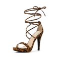 thumbnail image 1 of BLISSFUL STEP Sandales pour Femmes Talons Aiguilles Talons Plateforme Sandales à Lacets Léopard 7,5, 1 of 8