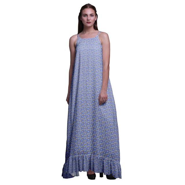 Bimba Robe de Nuit Longue à Bretelles Spaghetti Imprimée de Marguerites Florales Bleu Lavande pour Femmes, Robe Maxi de Sommeil, X-Small