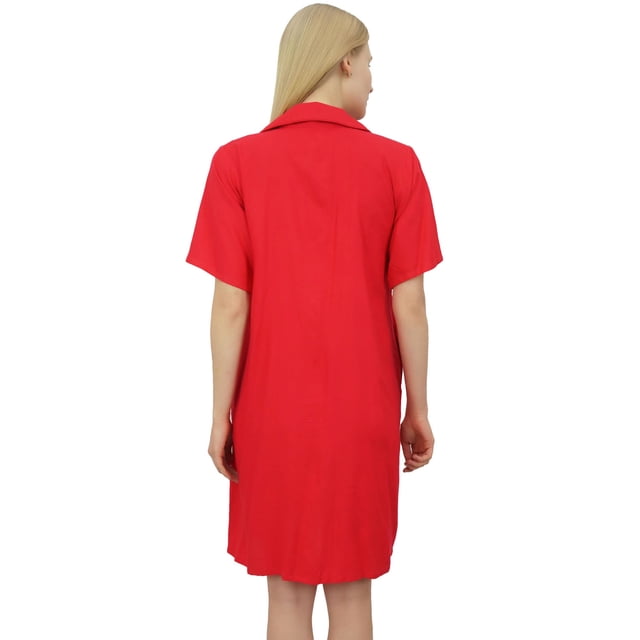 Bimba Chemise de Nuit pour Femme à Col Cranté Turquoise Robe de Nuit avec Poches-24