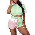 thumbnail image 1 of Yuyuzo Womens Sweat Suits 2 Piece Set Short Sleeve Color Block Hoodie Oversized Sweatshirts Shorts Tracksuits, 1 of 6