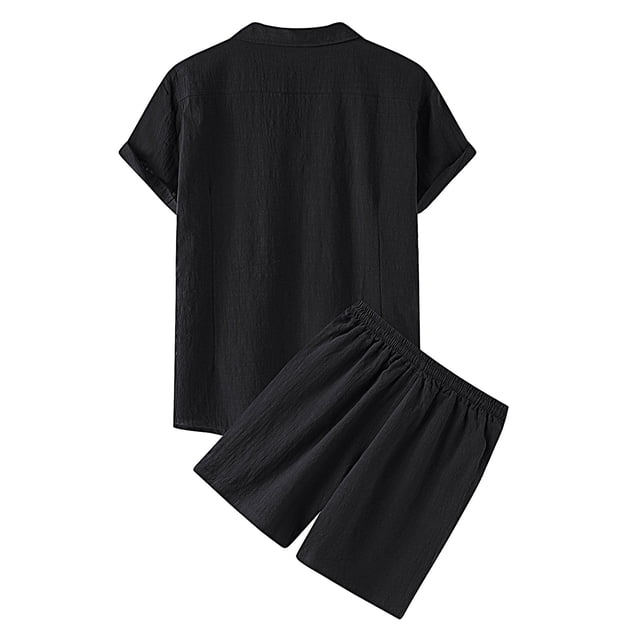 Kcodviy Men's Spring Two-Piece Suit Prom Suits Solid Color Short Sleeve Men Tuxedo Suit Turndown Top Shorts Pant Wool Suit and Suit