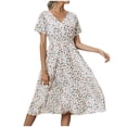 thumbnail image 2 of CEHVOM Robe d'Été Décontractée pour Femme à Manches Courtes, Col en V, Florale, Coupe Ajustée, 2 of 6