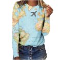 thumbnail image 1 of IROINID Liquidation T-Shirts à Manches Longues pour Femmes Col Rond Imprimé Haut T-Shirt Blouse, Bleu Clair, 1 of 3