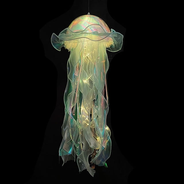 BAOPAI Handmade Jellyfish Lamp with Lace Lampshade Multicolor Lighting 7-8 Inch Home Office Decor New Year Room Desktop Decoration
