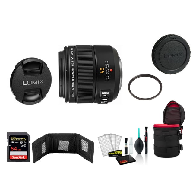 Panasonic Leica DG Macro-Elmarit 45mm F/2.8 ASPH. MEGA O.I.S. Lens Kit with Memory Card
