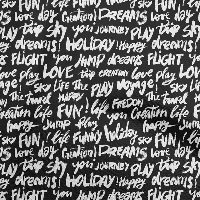oneOone Cotton Poplin Black Fabric Text Craft Projects Decor Fabric Printed By The Yard 56 Inch Wide-W8